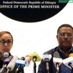 Ethiopia’s Press Secretary Billene Seyoum (L) and spokesperson of the Primer Minister of Ethiopia Negussu Tilaaun