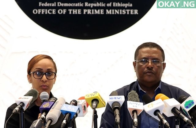 Ethiopia’s Press Secretary Billene Seyoum (L) and spokesperson of the Primer Minister of Ethiopia Negussu Tilaaun