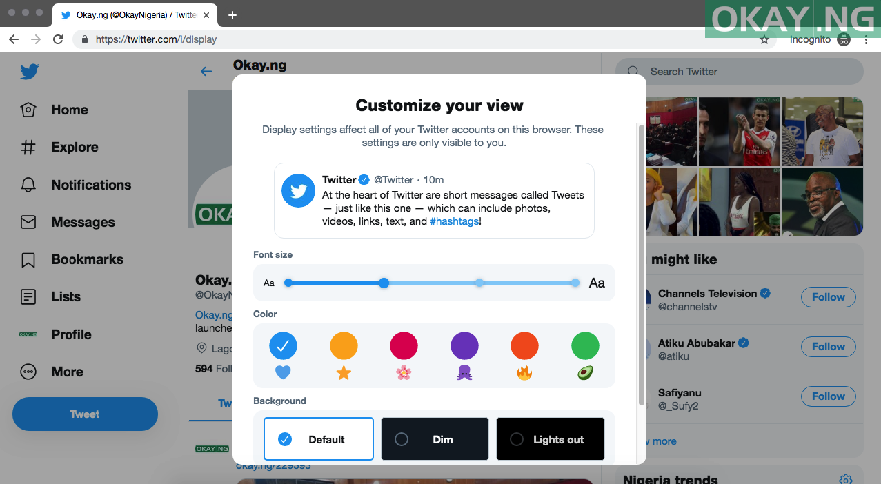 The new Twitter interface (@OkayNigeria)