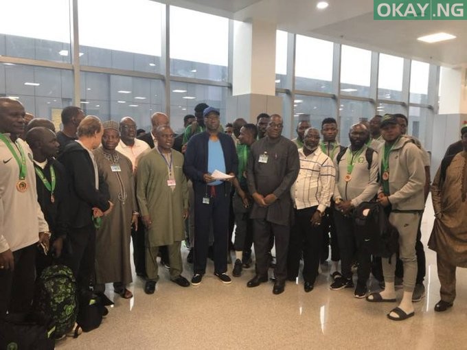 Super Eagles received at the airport