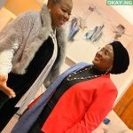 Wife of the Nigerian President, Aisha Buhari alongside Wife of the Nigerian Ambassador to the United Kingdom, Mrs. Modupe Oguntade, in London