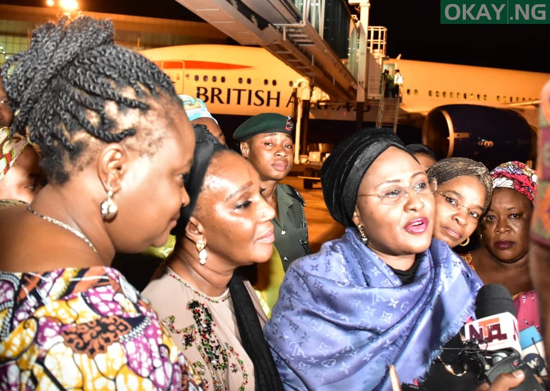 Aisha Buhari on arrival at Abuja airport