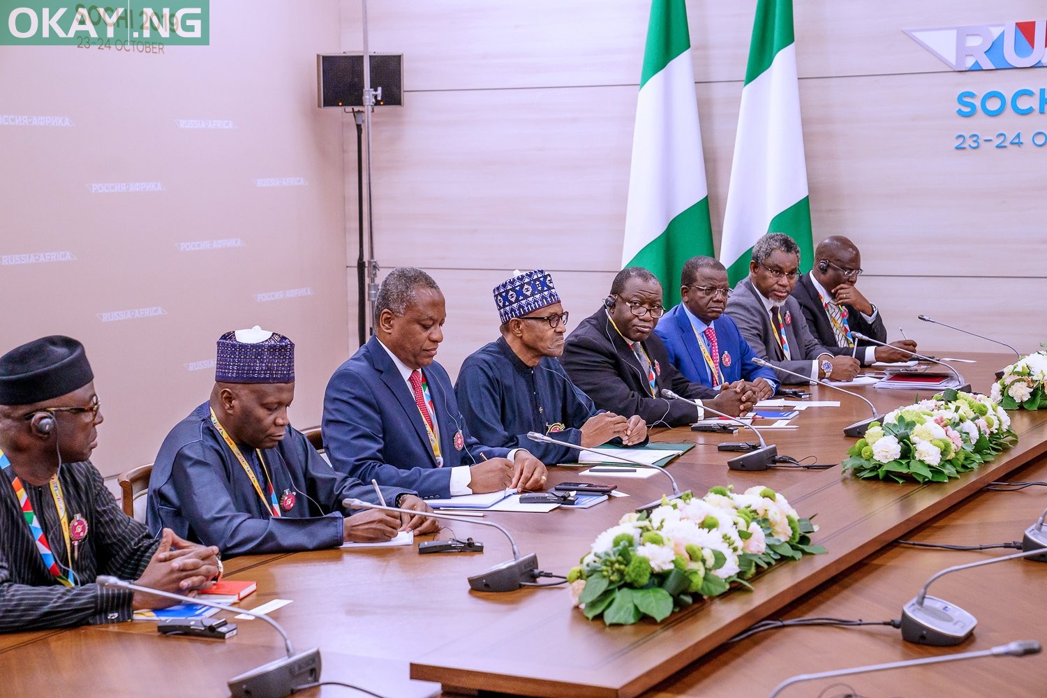 President Muhammadu Buhari during a bilateral meeting with President Vladimir Putin of Russia at the sidelines of the Russia-Africa Forum in Sochi