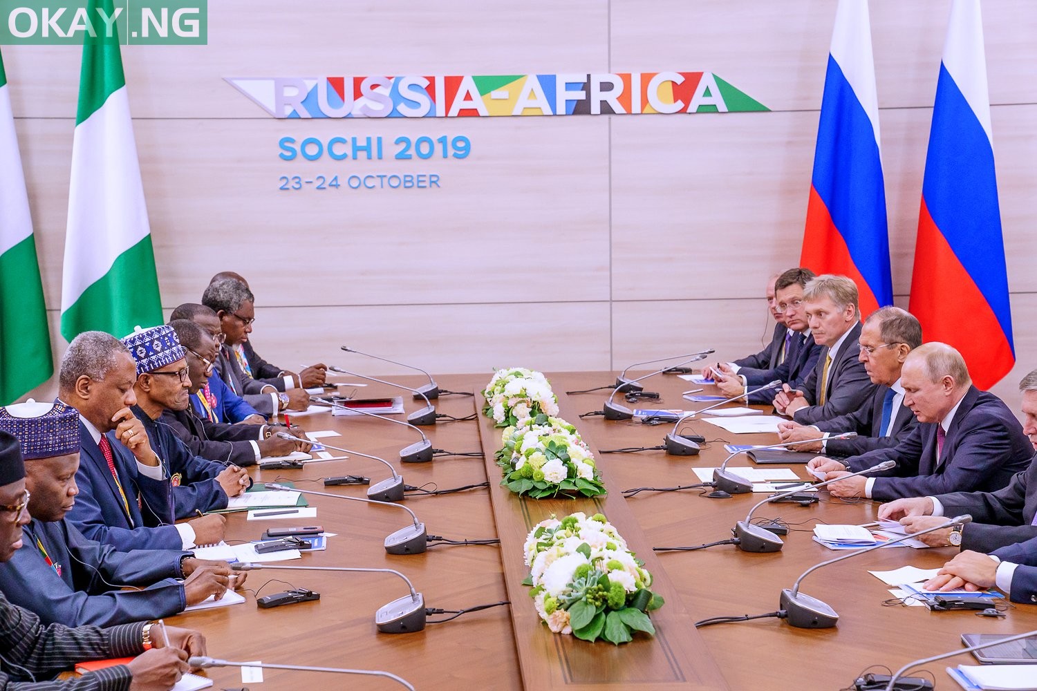 President Muhammadu Buhari during a bilateral meeting with President Vladimir Putin of Russia at the sidelines of the Russia-Africa Forum in Sochi