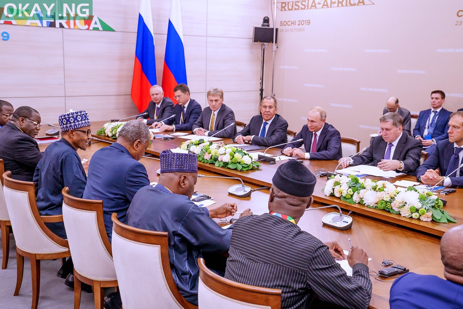 President Muhammadu Buhari during a bilateral meeting with President Vladimir Putin of Russia at the sidelines of the Russia-Africa Forum in Sochi