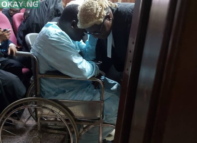 Abdulrasheed Maina in court on a wheelchair