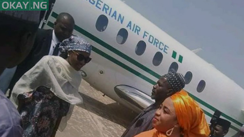 President Muhammadu Buhari's daughter, Hanan, disembarking from the presidential jet in Bauchi