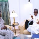 Tinubu meets Buhari inside Aso Villa