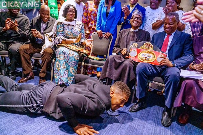 Joshua prostrates for Buhari