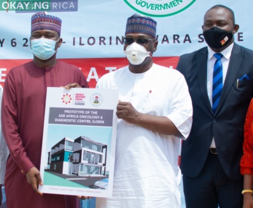 L-R: Kabiru Rabiu, Group Executive Director, BUA Group; Governor AbdulRahman AbdulRazaq of Kwara and Ubon Udoh, Managing Director, ASR Africa during the presentation of a N2.5billion grant by ASR Africa to Kwara State Government for a proposed Oncology and Diagnostic Center to be built in Ilorin