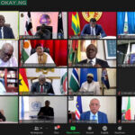 A screenshot shows a teleconference during the extraordinary Summit of the Economic Community of West African States (ECOWAS) Authority of Heads of State and Government on the Socio-Political Situation, in Guinea September 8, 2021. ECOWAS/Handout via REUTERS THIS IMAGE HAS BEEN SUPPLIED BY A THIRD PARTY.