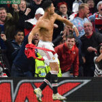 Manchester United’s Portuguese striker Cristiano Ronaldo celebrates scoring his team’s second goal during the UEFA Champions league group F football match between Manchester United and Villarreal at Old Trafford stadium in Manchester, north west England, on September 29, 2021. Manchester United won the match 2-0. Anthony Devlin / AFP