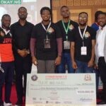 L-R: Dr. Oluseyi Akindeinde, Co-Founder/CTO, Digital Encode Limited; Jude Ozinegbe, Convener of Cyberchain Conference & Exhibition; members of Team NOHATS (winners of Cyberchain 2021 Hackathon) and the Dr. Peter Obadare, Co-Founder/CVO, Digital Encode Limited, during the Prize presentation ceremony at Oriental Hotels, Lekki Lagos