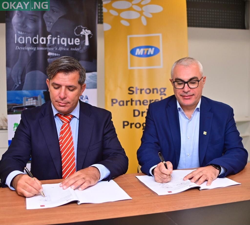 L-R – Chief Executive Officer, LandAfrique Group, Paulo Cruz and Chief Operating Officer, MTN Nigeria, Mazen Mroue, at the signing ceremony between LandAfrique and MTN Nigeria for Fiber optic deployment in Agbara Estate