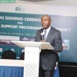 The Managing Director/Chief Executive Officer, NLNG, Dr. Philip Mshelbila, speaking at the signing of the MoU with six Nigerian teaching hospitals on Monday at the Transcorp Hilton Hotel in Abuja.