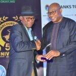 Right: Shell Corporate Relations Manager, Mr. Evans Krukrubo, receives the Crystal Award for Shell Nigeria Exploration and Production Company (SNEPCo) from Dr. Emi Membere-Otaji, Managing Director/CEO, Elshcon Group of Company, at the ceremony to celebrate the prestigious Port Harcourt Polo Club 50th anniversary.