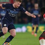 Manchester City’s Belgian midfielder Kevin De Bruyne (L) vies with Southampton’s Ghanaian defender Mohammed Salisu (R) during the English Premier League football match between Southampton and Manchester City at St Mary’s Stadium in Southampton, southern England on January 22, 2022. Glyn KIRK / AFP