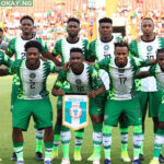 Left to Right: Nigeria’s goalkeeper Maduka Okoye, defender Kenneth Omeruo, midfielder Wilfred Ndidi, forward Taiwo Awoniyi, midfielder Joe Aribo, defender William Troost-Ekong, (bottom L-R) forward Kelechi Iheanacho, defender Ola Aina, defender Zaidu Sanusi, forward Samuel Chukwueze and forward Moses Simon pose prior to the Group D Africa Cup of Nations (CAN) 2021 football match between Nigeria and Sudan at Stade Roumde Adjia in Garoua on January 15, 2022. Daniel BELOUMOU OLOMO / AFP