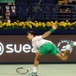 Serbia’s Novak Djokovic returns the ball to Czech Republic’s Jiri Vesely during their quarter-final match at the ATP Dubai Duty-Free Tennis Championship, in the Gulf emirate on February 24, 2022. Karim SAHIB / AFP