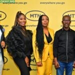 L-R: TV Presenter, VJ Adams; Popular Radio Personality, Gbemi Olateru-Olagbegi; Chief Marketing Officer, MTN Nigeria, Adia Sowho; Chief Sales & Distribution Officer, Adekunle Adebiyi, and General Manager, Brand & Communications, MTN Nigeria, Emamoke Ogoro at the MTN Brand Refresh held at Eko Hotel on Sunday 27 February 2022.