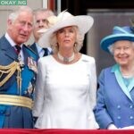 Prince Charles, Prince of Wales; Camilla, Duchess of Cornwall, and Queen Elizabeth II watch a flypast to mark the centenary of the Royal Air Force from the balcony of Buckingham Palace on July 10, 2018 in London, England.