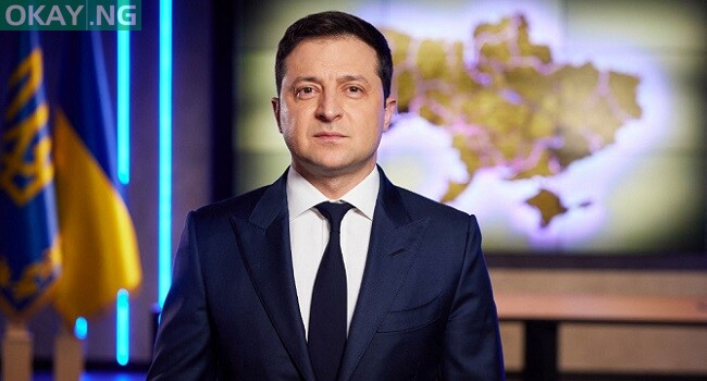 Ukrainian President Volodymyr Zelensky addresses the nation following a meeting of the National Security and Defense Council after Russia recognised two eastern separatist regions and then ordered in troops to back up their independence claims, in Kyiv on February 22, 2022. (Photo by Handout / UKRAINE PRESIDENCY / AFP)