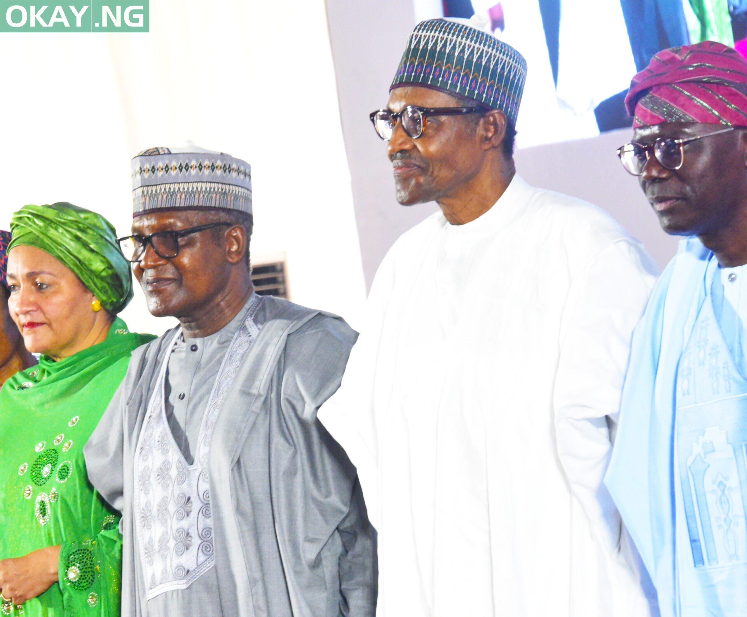 L-R: Deputy Secretary-General, The United Nations, Amina Mohammed; President/CE, Dangote Industries Limited, Aliko Dangote; President Muhammadu Buhari, and Lagos State Governor, Babajide Sanwo-Olu, during the commissioning of Dangote Fertiliser 3.0 Metric Tonnes Urea Plant, Dangote Industries Free Zone, Ibeju-Lekki, Lagos on Tuesday, March 22, 2022