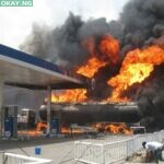 Scene of the filling station gutted by fire in Mushin area of Lagos State