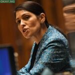 A handout photograph released by the UK Parliament shows Britain’s Home Secretary Priti Patel speaking during the debate on the second reading of the Government’s Police, Crime, Sentencing and Courts Bill, in a socially distanced, hybrid session at the House of Commons, in central London on March 15, 2021. (Photo by JESSICA TAYLOR / various sources / AFP)