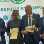 L-R: Chief Executive Officer, Nigerian National Petroleum Corporation Limited, Mele Kolo Kyari; Managing Director, The Shell Petroleum Development Company of Nigeria Limited (SPDC) and Country Chair, Shell companies in Nigeria, Osagie Okunbor; President and Chief Executive, Dangote Group, Aliko Dangote; and Managing Director, ENI companies in Nigeria, Roberto Daniele, at the signing of a multi-million dollar Gas Sales Aggregation Agreement between the SPDC Joint Venture and Dangote Fertiliser Company in Abuja on Wednesday.