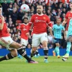 Leicester City’s Nigerian striker Kelechi Iheanacho shoots the ball but misses to score during the English Premier League football match between Manchester United and Leicester City at Old Trafford in Manchester, north west England, on April 2, 2022. (Photo by Lindsey Parnaby / AFP)