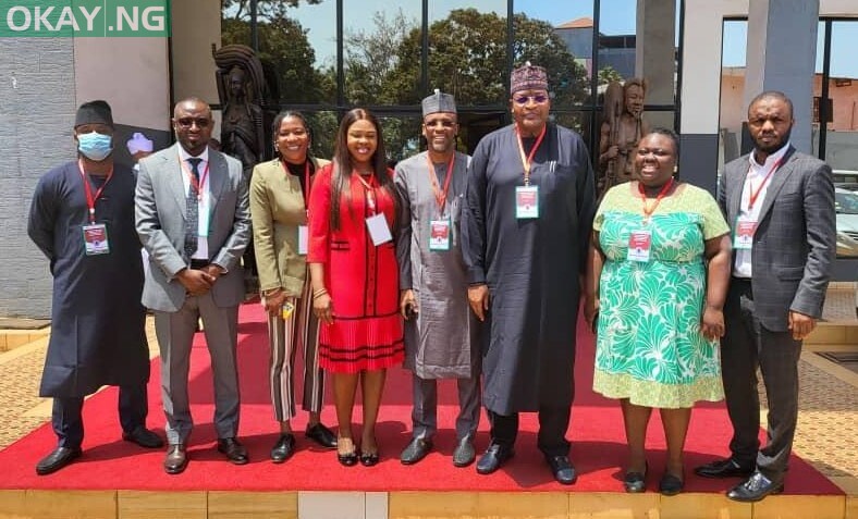 (L-R): Mr. Adewale Adesanmi, Ag. Head, Finance, West African Telecommunications Regulators Assembly (WATRA); Engr. Aliu Aboki, Executive Secretary, WATRA; Rolake Olujimi, Manager, Corporate Planning, Strategy and Risk Management, NCC; Uzoamaka Okenna-Aguneche, Manager, Legal and Regulatory Services, NCC; Mr. Ibrahim Galadima, Head, International Affairs, NCC; Prof. Umar Garba Danbatta, outgoing WATRA Chairman/Executive Vice Chairman, NCC; Abisoye Wahab, Principal Manager, Financial Services, NCC; Mr. Shanono Abdullahi, Senior Manager, Special Duties, NCC, during the 19th Annual General Meeting of the Assembly in Conakry, Republic of Guinea recently.