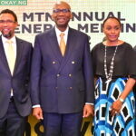 L-R: Company Secretary, MTN Nigeria Communications Plc, Uto Ukpanah; Chief Executive Officer, MTN Nigeria Communications Plc, Karl Olutokun Toriola; Chairman, MTN Nigeria Communications Plc, Dr. Ernest Ndukwe, OFR; Non-Executive Director, MTN Nigeria Communications Plc, Dr. Omobola Johnson, and Non-Executive Director, MTN Nigeria Communications Plc, Andrew Alli at the third Annual General Meeting, held at the MTN Nigeria Headquarters on Thursday, April 28, 2022.