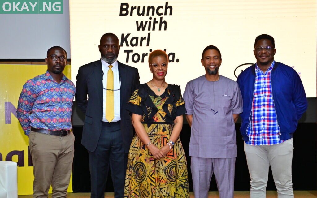 L-R: Bureau Chief, Nigeria, Bloomberg, Anthony Osae-Brown; Chief Corporate Services Officer, MTN Nigeria, Tobechukwu Okigbo; Vice Chancellor, Pan-Atlantic University, Prof. Enase Okonedo; Chief Executive Officer, MTN Nigeria, Karl Olutokun Toriola, and Broadcast Professional, Oscar Oyinsan at the launch of the MTN Media Innovation Programme held at Honeywell Auditorium, Lagos Business School on Wednesday 27 April, 2022