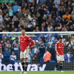 Manchester United’s Portuguese striker Cristiano Ronaldo (C) and teammates react as another goal goes in for Brighton during the English Premier League football match between Brighton and Hove Albion and Manchester United at the American Express Community Stadium in Brighton, southern England on May 7, 2022. Glyn KIRK / AFP