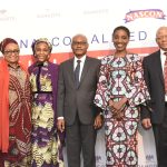 L-R: Independent Director, NASCON Allied Industries Plc, Chris Ogbechie; Director NASCON Allied Industries Plc, Fatima Wali-Abdurrahman; Director, NASCON Allied Industries Plc, Halima Aliko Dangote; Group Managing Director, Dangote Industries Limited/Director, NASCON Allied Industries Plc, Olakunle Alake; Chairperson, NASCON Allied Industries Plc, 'Yemisi Ayeni; Acting Managing Director, NASCON Allied Industries Plc, Thabo Mabe; and Executive Director, Commercial, NASCON Allied Industries Plc, Fatima Aliko Dangote, at the 2021 Annual General Meeting (AGM) of NASCON Allied Industries Plc in Lagos on June 3, 2022