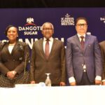 L-R: Non-Executive Director, Dangote Sugar Refinery Plc, Abdu Dantata; Company Secretary/Legal Adviser, Dangote Sugar Refinery Plc, Temitope Hassan; Chairman, Dangote Sugar Refinery Plc, Aliko Dangote; Group Managing Director/CEO, Dangote Sugar Refinery Plc, Ravindra Singhvi; Non-Executive Director, Dangote Sugar Refinery Plc, Olakunle Alake, at the 16th Annual General Meeting of Dangote Sugar Refinery Plc held in Lagos on June 15, 2022