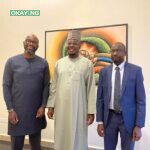 L-R - Ralph Mupita, MTN Group President & CEO; Prof Isa Ali Ibrahim (Pantami), Minister of Communications & Digital Economy, and Kashifu Inuwa Abdullahi, Director-General, National Information Technology Development Agency (NITDA) at a meeting to discuss developments in the telecoms sector in Nigeria on the sidelines of the Commonwealth Heads of Government Meeting (CHOGM) in Kigali, Rwanda on Thursday 24 June, 2022