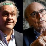 In this file image shows combination of pictures created on August 30, 2020 shows a file photo taken on November 22, 2019 of French football legend Michel Platini attending an event to receive a "Legendes du Sport" (Sports Legends) award at the Musee National du Sport (National Sports Museum) in the French riviera city of Nice; and a file photo taken on May 28, 2019 of former FIFA president Sepp Blatter speaking during an interview with AFP in Zurich. - The Bellinzona court will hand down its verdict on July 8, 2022, in the trial of former UEFA president Michel Platini and former Fifa president Sepp Blatter. Blatter and Platini are being tried over a two-million-Swiss-franc ($2 million) payment in 2011 to the former France captain, who by that time was in charge of European football's governing body UEFA. (Photos by VALERY HACHE and Fabrice COFFRINI / AFP)