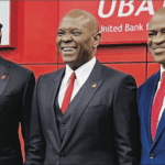 L-R: Former Group Managing Director/Chief Executive Officer, United Bank for Africa, Mr Kennedy Uzoka; Group Chairman, Mr Tony Elumelu; and the new Group Managing Director/CEO, Mr Oliver Alawuba, during the announcement of the new GMD and Executive Directors for UBA Group in Lagos…on Monday. Photo: UBA