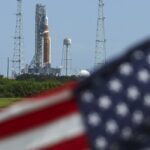 NASA’s Artemis I rocket sits on launch pad 39B after the launch was scrubbed at Kennedy Space Center on September 03, 2022 in Cape Canaveral, Florida. Kevin Dietsch/Getty Images/AFP