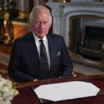 Britain’s King Charles III makes a televised address to the Nation and the Commonwealth from the Blue Drawing Room at Buckingham Palace in London on September 9, 2022, a day after Queen Elizabeth II died at the age of 96. (Photo by Yui Mok / POOL / AFP)