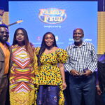 L-R: Music Producer, Temitayo Ibitoye (Tee-Y Mix); Acting Chief Digital Officer, MTN Nigeria, Aisha Umar Mumuni; Host, Family Feud Nigeria, Bisola Aiyeola; Chief Executive Officer, Ultima Studios, Femi Ayeni, and Corporate Digital Brand Manager, Flour Mills of Nigeria, Omoefe Ohworakpo at the Family Feud Premier Event at Ultima Studios, Lagos, on Monday, October 3, 2022.