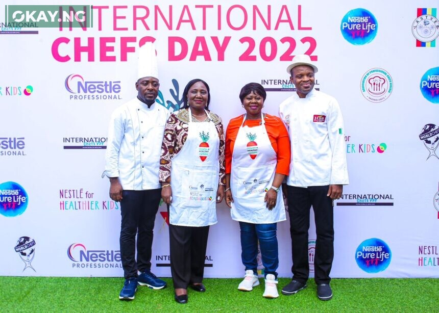 L-R: Chef Nick Maaji, Vice President South West, Association of Professional Chefs Nigeria Moronke Azeez, Executive Secretary, Lagos State Technical and Vocational Education Board (LASTVEB) Funmi Osineye, Business Manager, Nestlé Professional, Nestlé Nigeria PLC Chef Eric Mekwuye, Director of Training and Corporate Matters, Association of Professional Chefs Nigeria