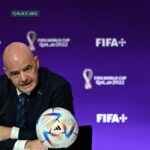 FIFA President Gianni Infantino speaks during a press conference at the Qatar National Convention Center (QNCC) in Doha on November 19, 2022, ahead of the Qatar 2022 World Cup football tournament. – Infantino hit back at Western critics of Qatar’s human rights record at his opening press conference of the World Cup on November 19, blasting their “hypocrisy”. (Photo by GABRIEL BOUYS / AFP)