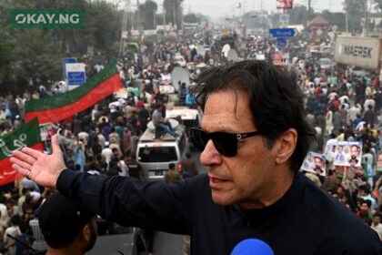 In this photograph taken on November 1, 2022, Pakistan's former prime minister Imran Khan speaks while taking part in an anti-government march in Gujranwala. - Khan was shot in the foot at a political rally on November 3, 2022 but he is in a stable condition, an aide said. (Photo by Arif ALI / AFP)