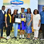 L-R: Titus Schwa Bankole, Bee Master; Odunayo Sanya, Executive Secretary, MTN Foundation; Ifeoluwa Oyeyipo, Acting Senior Manager Youth Segment, MTN Nigeria; Kate Ene David, Winner, 2022 MTN mPulse Spelling Bee; Ugonwa Nwoye, Chief Customer Service Officer, MTN Nigeria; Esther Akinnukawe, Chief Human Resources Officer, MTN Nigeria and Idowu Adesokan, Acting General Manager, Consumer Marketing, MTN Nigeria, at the 2022 MTN mPulse Spelling Bee Grand Finale, which held at the MTN Nigeria Rooftop, Ikoyi Lagos on November 26, 2022.