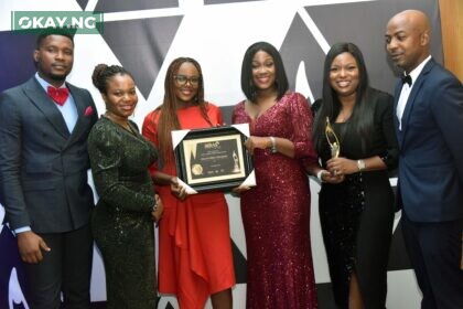 L-R, NASCON And Allied Company plc, Kingsley Emeh, HSSE, Idogesit Udoh, NASCON, Risk Analyst, Ifeoluwa Adeniyi, CFO's Office, Diseye Oba, HSSE & Sustainability, Morayo Tukuru, Investor relations, John Udeh HSSE, with the Best Company in Genders Women Empowerment Award at The SERAS Award 2022