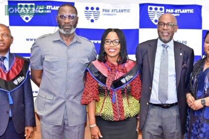 L-R: Director, Professional Education, SMC, Pan-Atlantic University, Isaac – Ogugua Ezechukwu; Chief Corporate Services Officer, MTN Nigeria, Tobechukwu Okigbo; Associate Professor, Media and Cultural Studies at the School of Media and Communications, Pan-Atlantic University, Prof Anuli Agina; Group CEO, Prima Garnet, Africa, 'Lolu Akinwunmi and General Manager, Corporate Affairs, MTN Nigeria, Omasan Ogisi at the graduation ceremony for the pioneer Fellows of the MTN Media Innovation Programme at Pan-Atlantic University on Saturday, December 10, 2022.