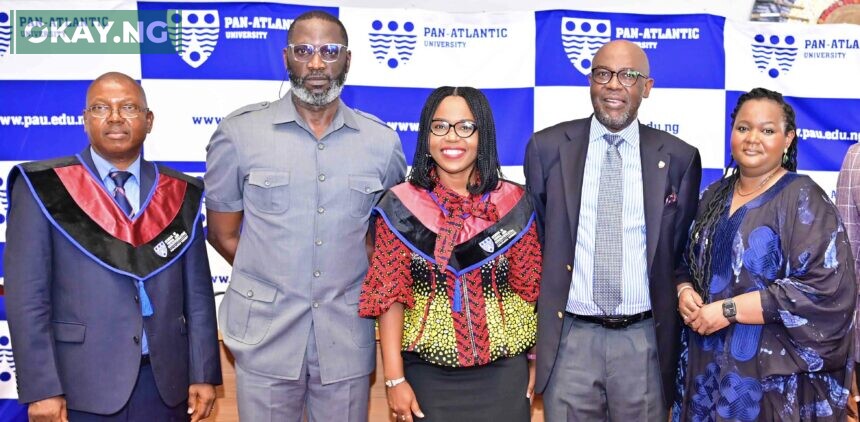 L-R: Director, Professional Education, SMC, Pan-Atlantic University, Isaac – Ogugua Ezechukwu; Chief Corporate Services Officer, MTN Nigeria, Tobechukwu Okigbo; Associate Professor, Media and Cultural Studies at the School of Media and Communications, Pan-Atlantic University, Prof Anuli Agina; Group CEO, Prima Garnet, Africa, 'Lolu Akinwunmi and General Manager, Corporate Affairs, MTN Nigeria, Omasan Ogisi at the graduation ceremony for the pioneer Fellows of the MTN Media Innovation Programme at Pan-Atlantic University on Saturday, December 10, 2022.